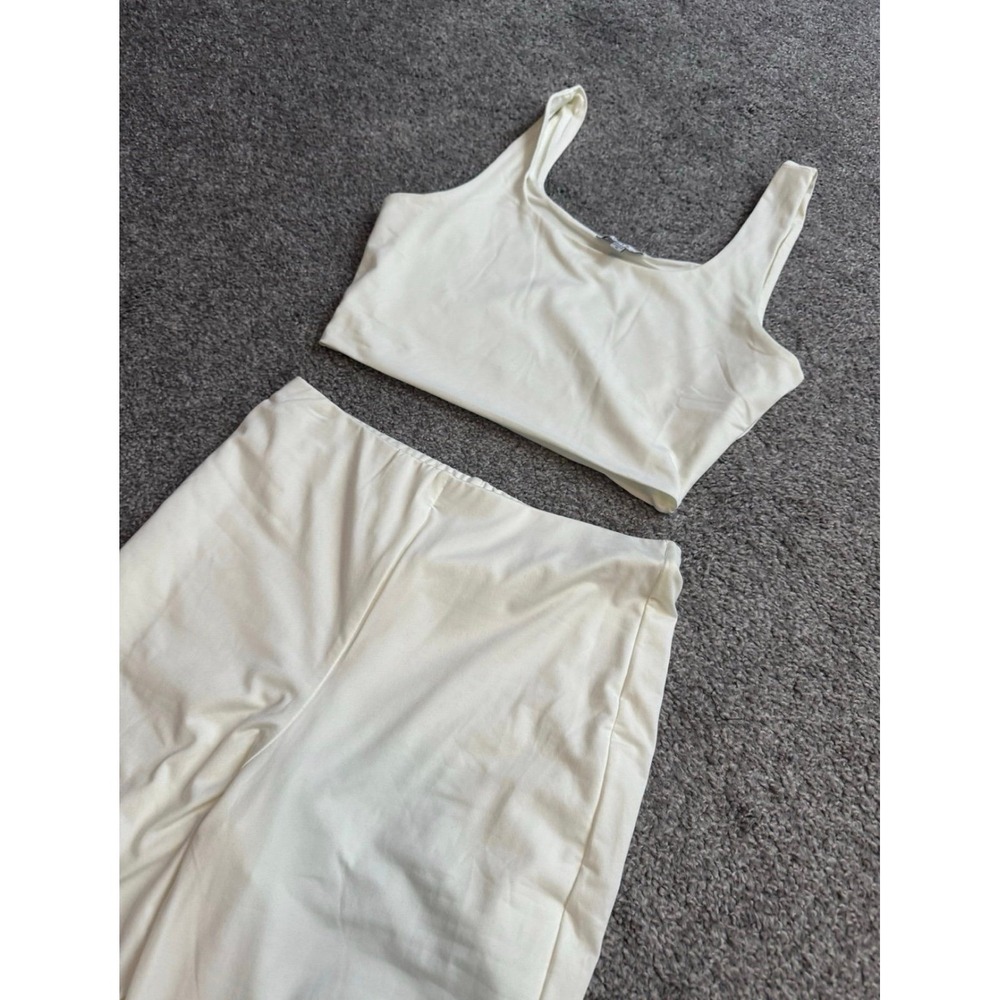 White Two Piece Set Crop Top and Biker Shorts Outfit Bundle Size Medium